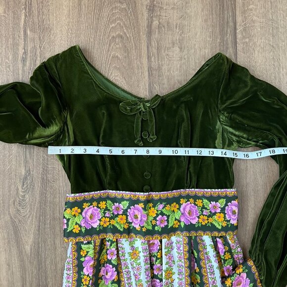 Vintage 70s Velvet Floral Cottage Prairie Peasant Maxi Dress Sz S - Picture 5 of 14